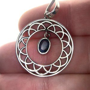 Blue Sapphire .93ct Platinum Finish Solid 925 Sterling Silver Pendant